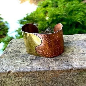 BRACELET Handmade Vintage Cuff Brutalist Mexico Copper Brass Mixed Metals